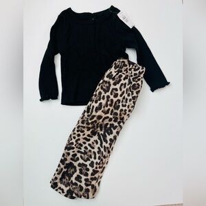 Black Top and Leopard Print Pants Set